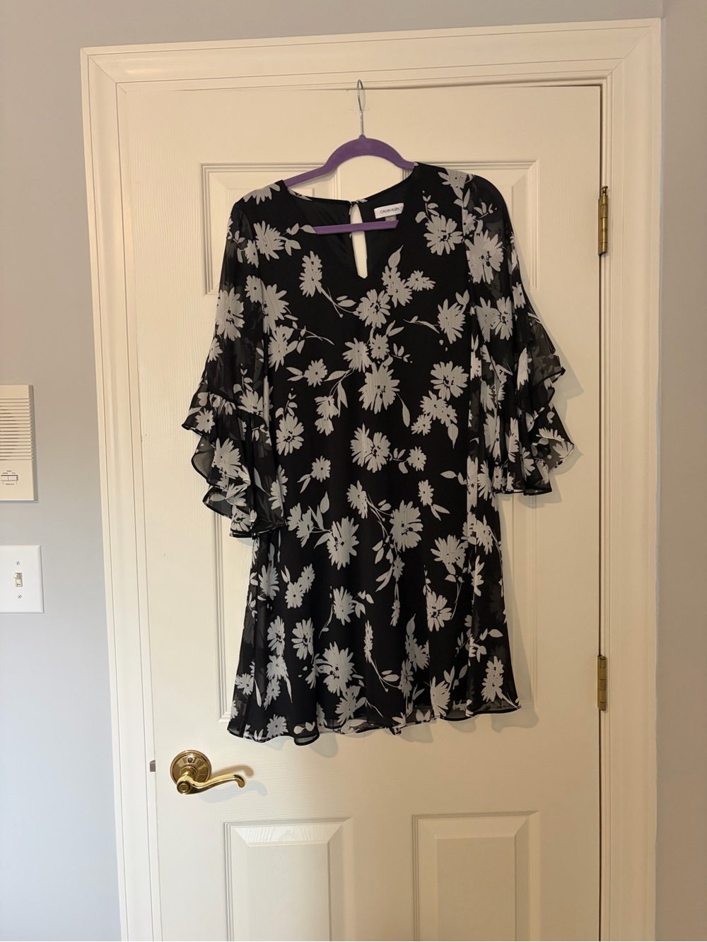 Calvin Klein Black Dress with White Floral Print